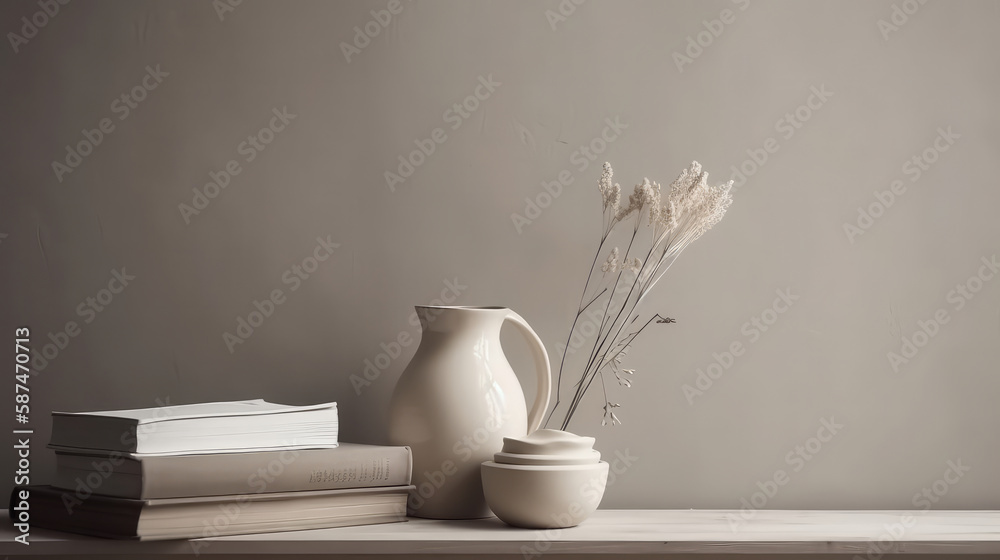 Minimalist background with vase. Illustration AI Generative.