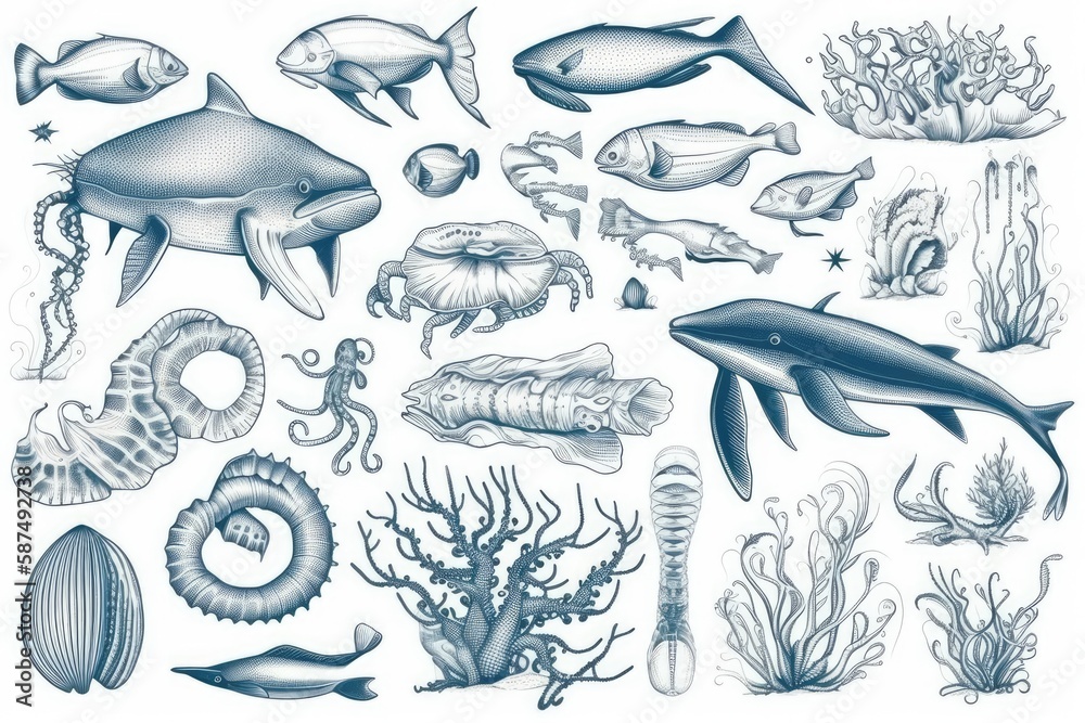 diverse marine creatures in their natural habitat. Generative AI