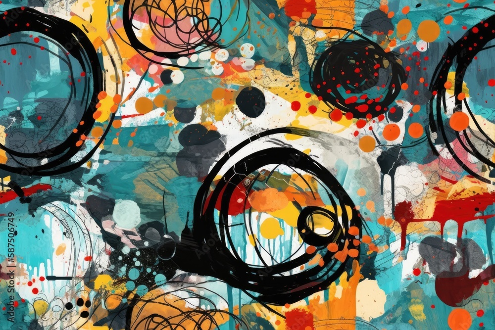 abstract painting featuring circles and dots. Generative AI