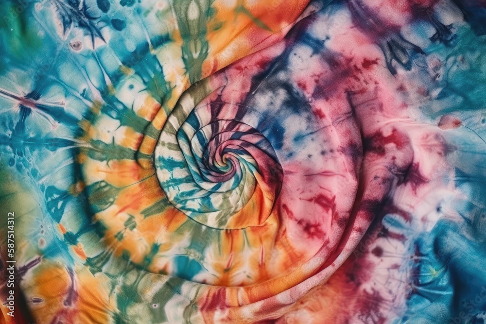 colorful tie-dyed shirt with a spiral design. Generative AI