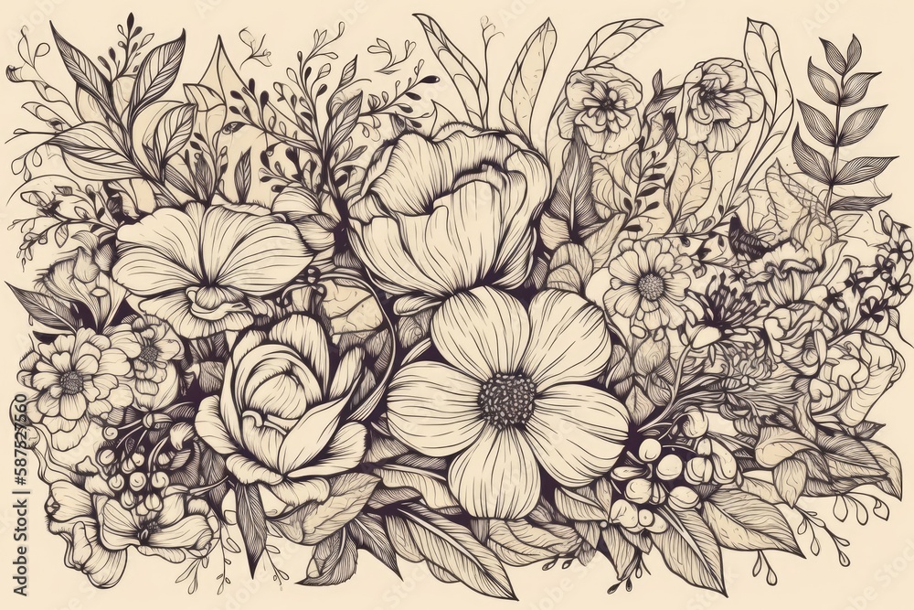 black and white floral design. Generative AI