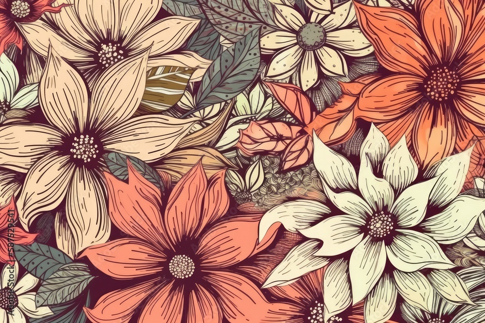 colorful bouquet of flowers on a wooden table. Generative AI