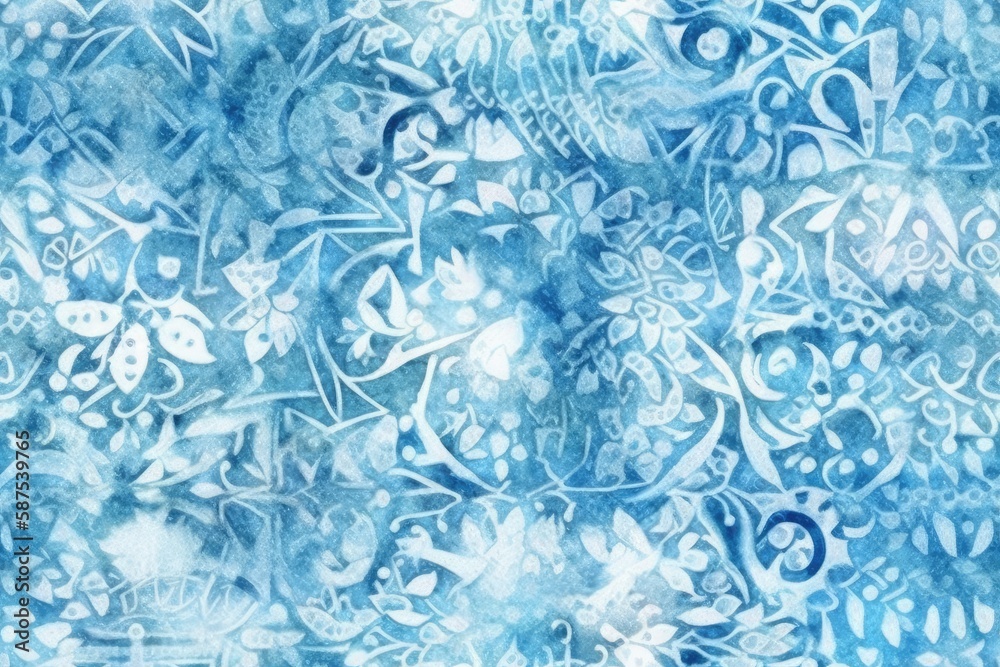 blue and white flowers in a watercolor painting. Generative AI