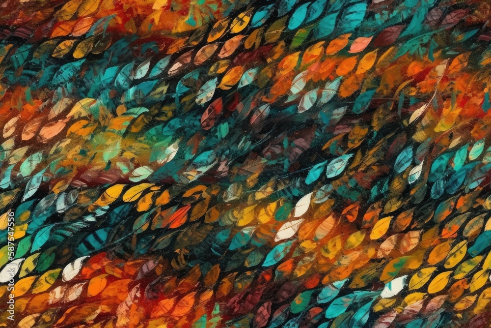 Colorful Leaves Painting on a Vibrant Background. Generative AI