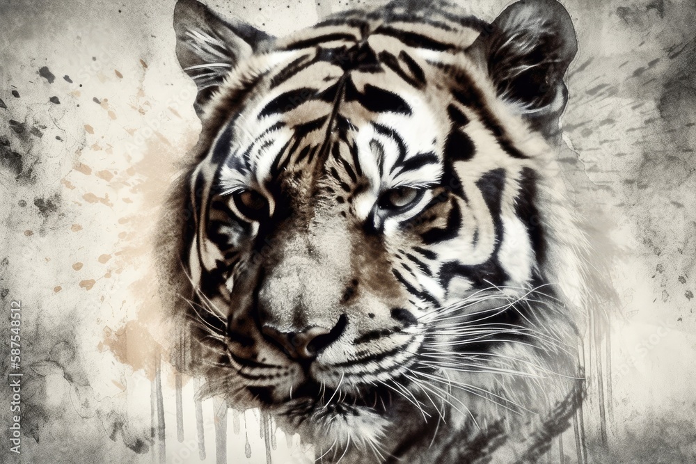 majestic white tiger with black spots on its face. Generative AI