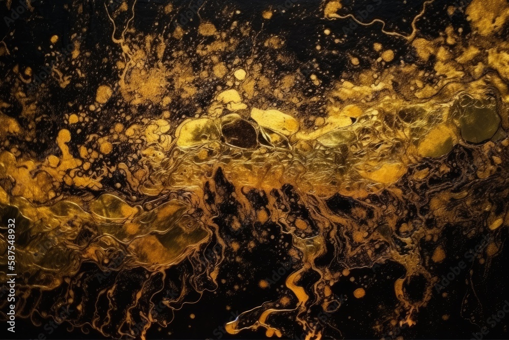 macro view of yellow substance on a dark background. Generative AI