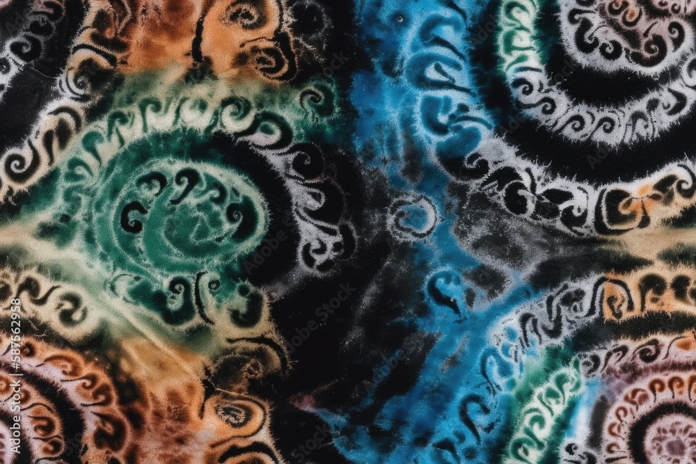 vibrant and intricate tie-dye pattern in close-up view. Generative AI