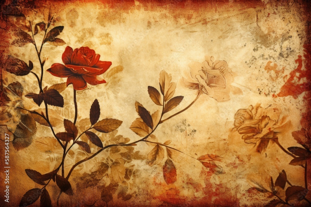 colorful bouquet of flowers painted on a rustic brick wall. Generative AI