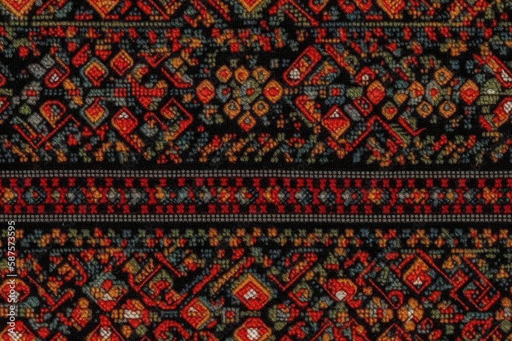 black and red rug with an intricate pattern. Generative AI