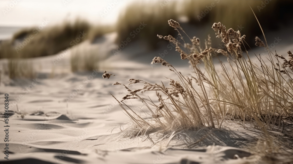 Dry grass and sand background. Illustration AI Generative.