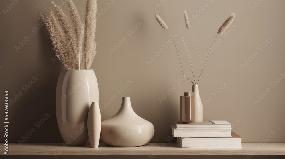 Minimalist background with vase. Illustration AI Generative.