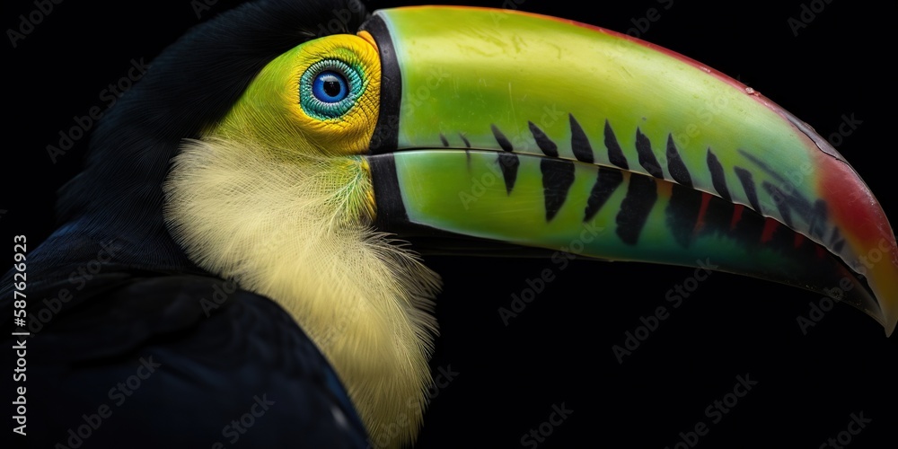 Keel-billed Toucan portrait in nature. Generative AI