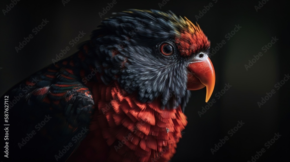 Close up Dusky lories with red and black feather. Generative AI