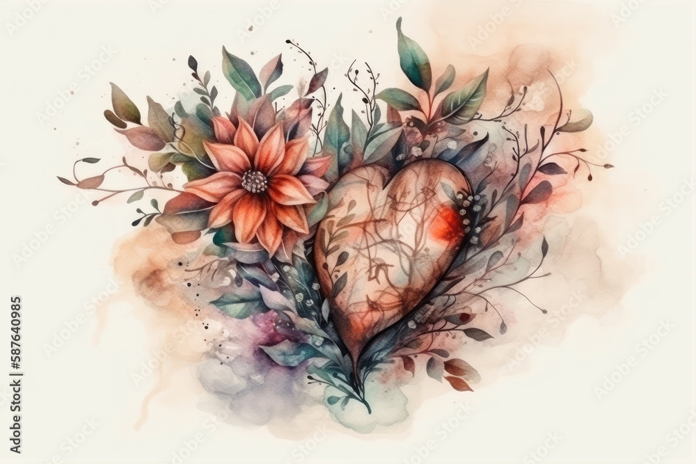 heart-shaped painting adorned with colorful flowers. Generative AI