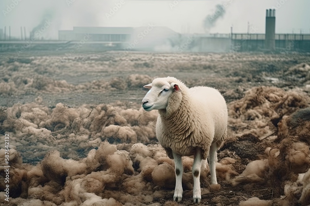 sheep grazing in a cotton field. Generative AI