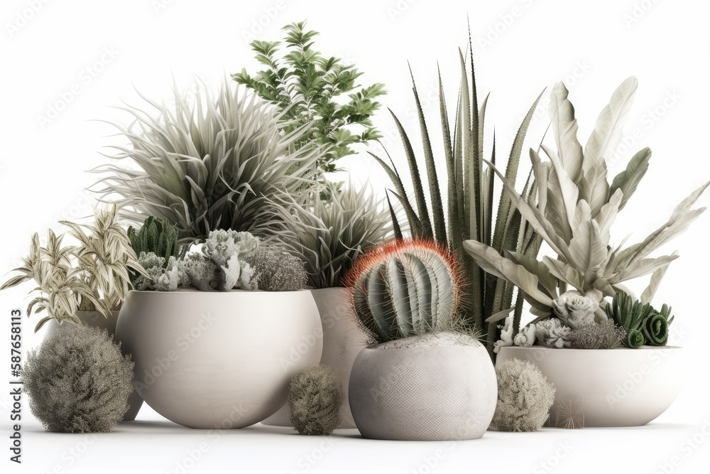 group of indoor plants arranged in a decorative manner. Generative AI