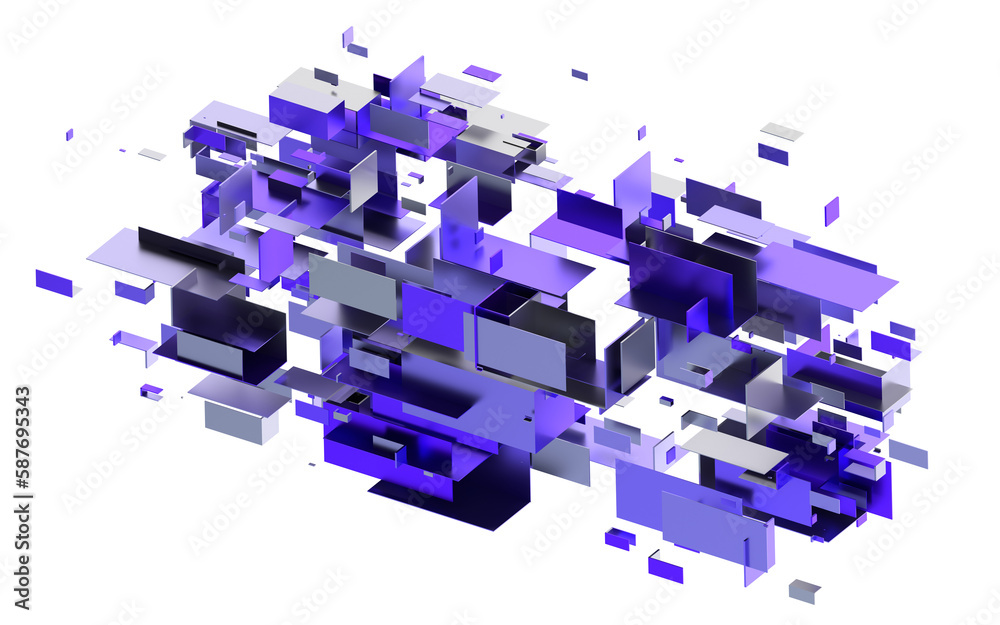 Purple geometric structure, 3d render