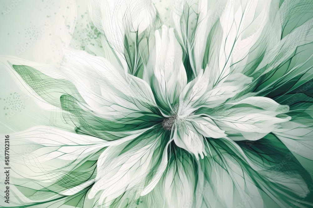 blooming white flower with green leaves. Generative AI