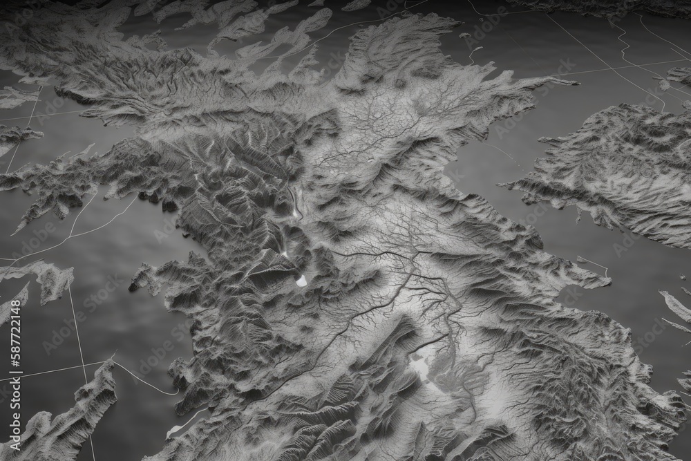 majestic mountain range in black and white. Generative AI