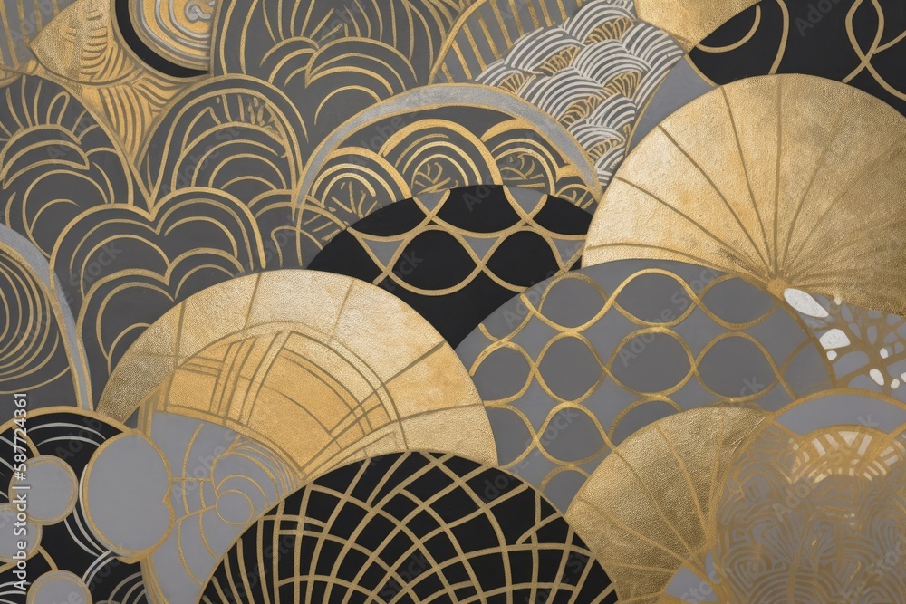 luxurious gold and black wallpaper pattern in close-up. Generative AI