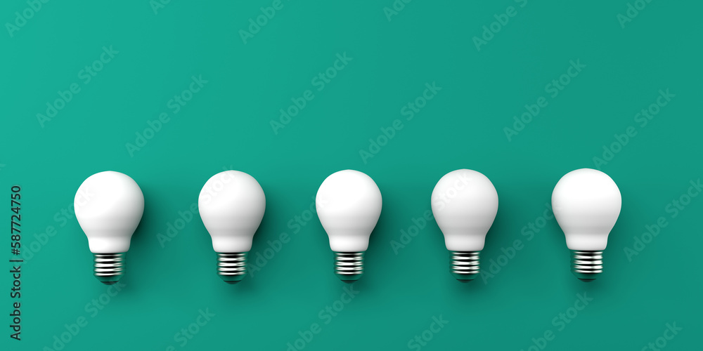 Idea light bulbs - flat lay - 3D render