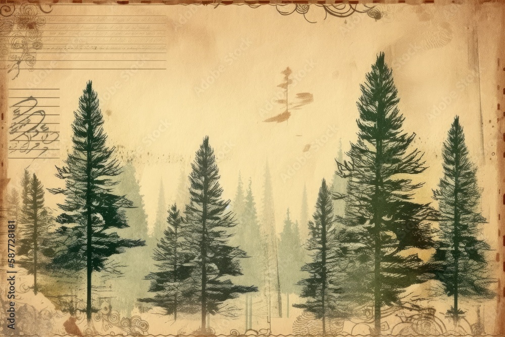 serene forest landscape with trees and birds. Generative AI