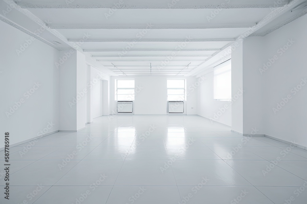 Illustration of an Empty Room with White Walls and Floor. Generative AI