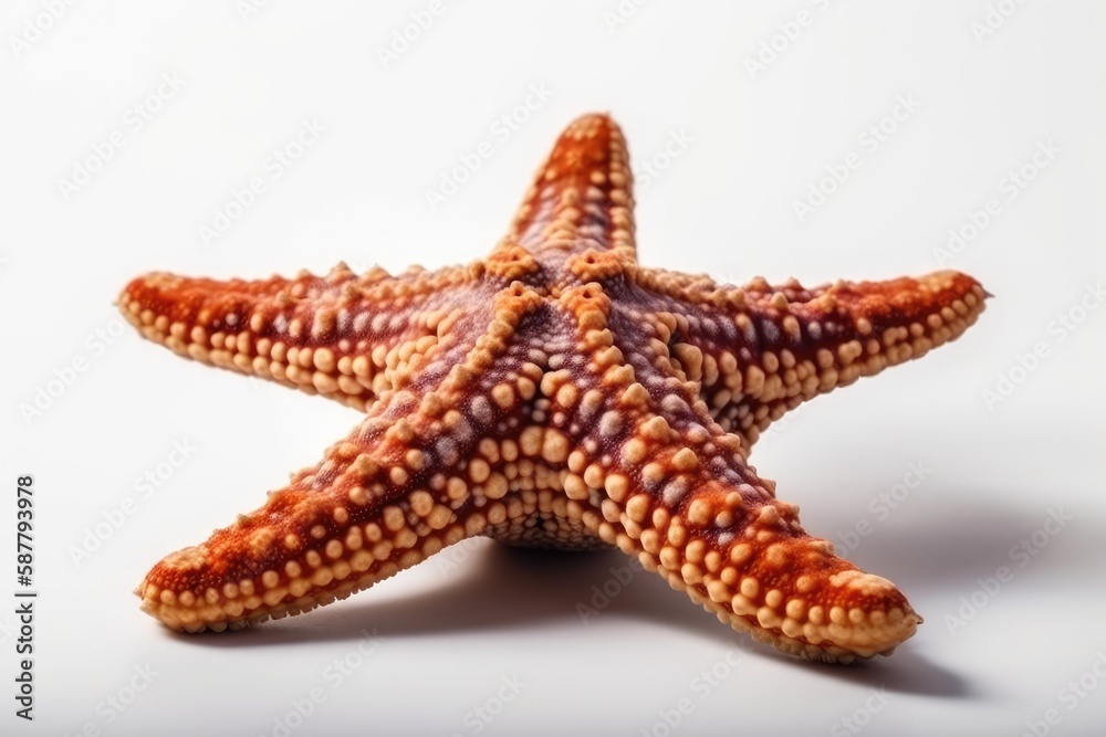 detailed close up view of a single starfish on a plain white background. Generative AI