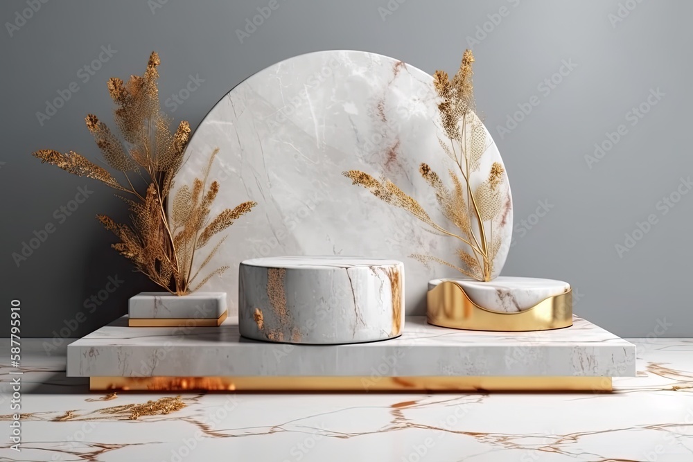 White Marble Table with Gold Accents for Interior Design. Generative AI