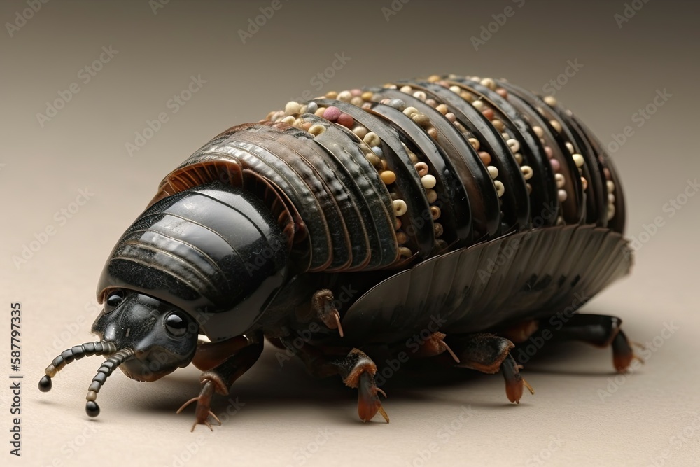 Macro Shot of an Insect Crawling on a Table. Generative AI