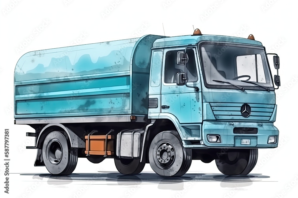 blue dump truck on a white background. Generative AI