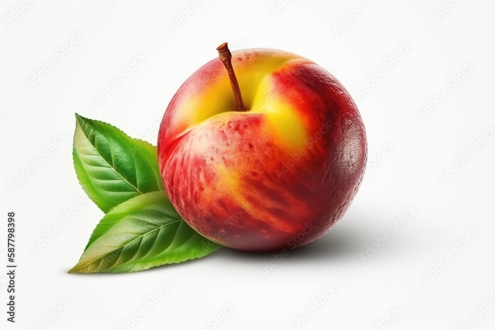 fresh red apple with a green leaf isolated on a white background. Generative AI