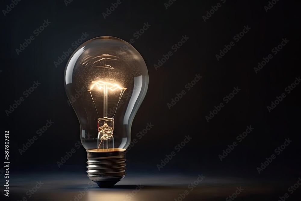 glowing light bulb on a dark background. Generative AI