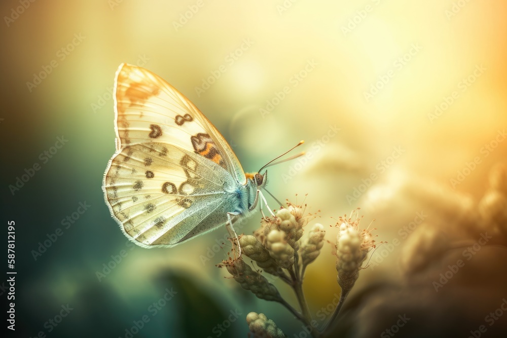 colorful butterfly perched on a vibrant flower. Generative AI