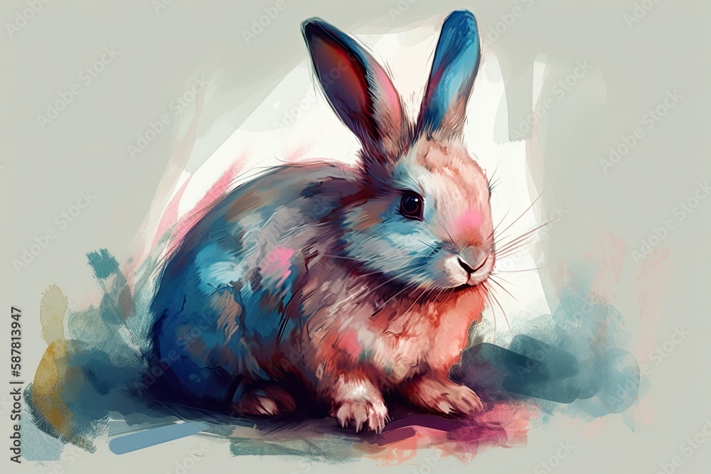 cute bunny sitting on the grass. Generative AI