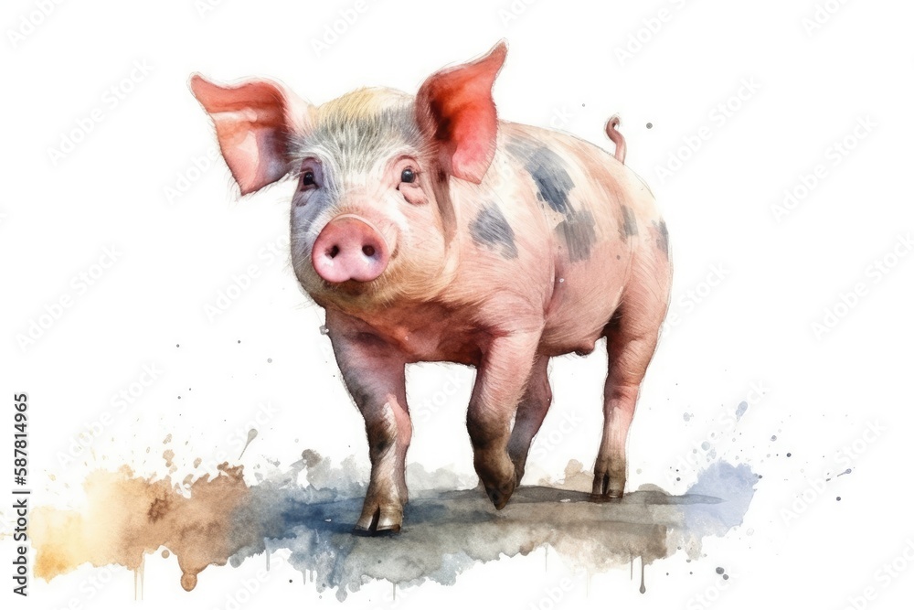 cute pig standing on a blank white background. Generative AI