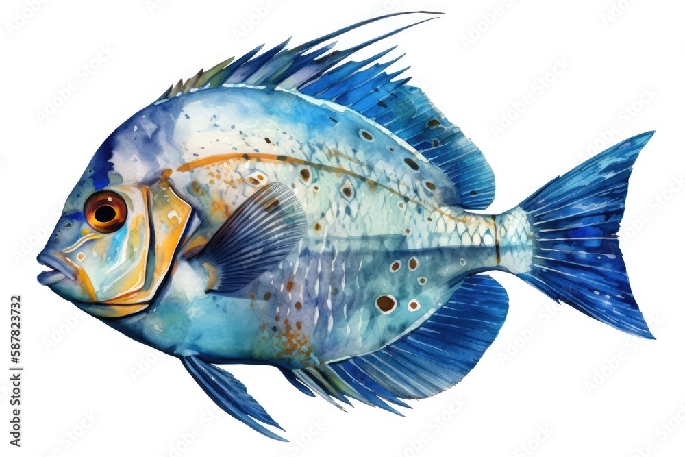 colorful fish swimming in a white background. Generative AI