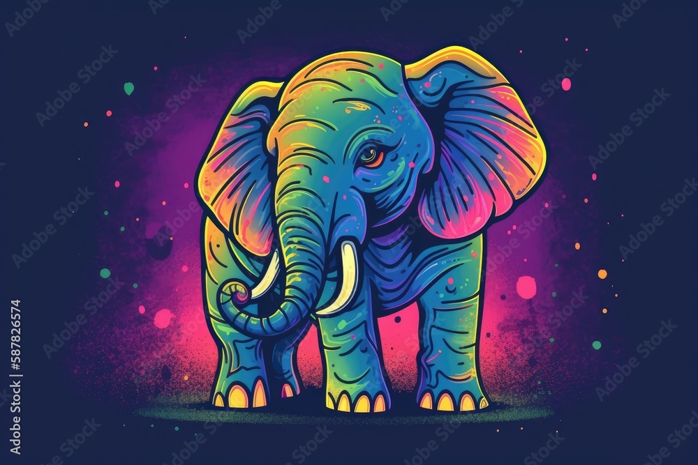 vibrant elephant against a purple backdrop. Generative AI