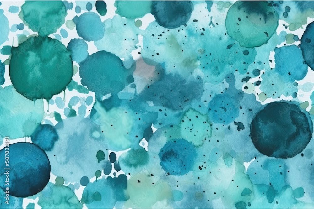 Illustration of abstract circles in blue and green on a white canvas. Generative AI