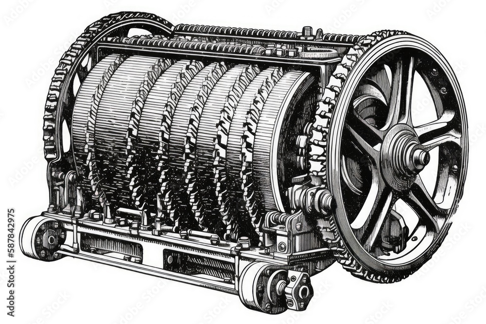 complex machine with interlocking gears and moving parts. Generative AI