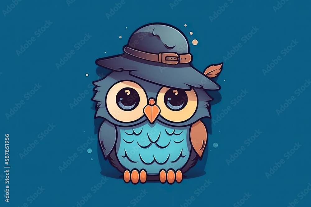 Illustration of an owl wearing a hat on its head. Generative AI