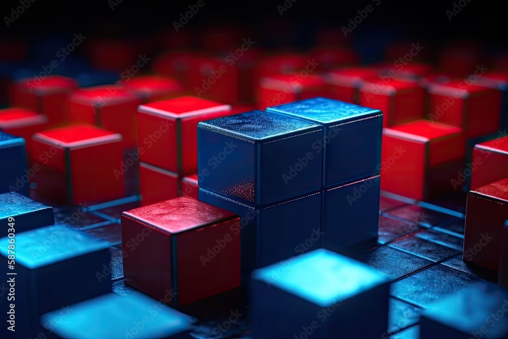 Illustration of colored cubes arranged on a checkered floor. Generative AI