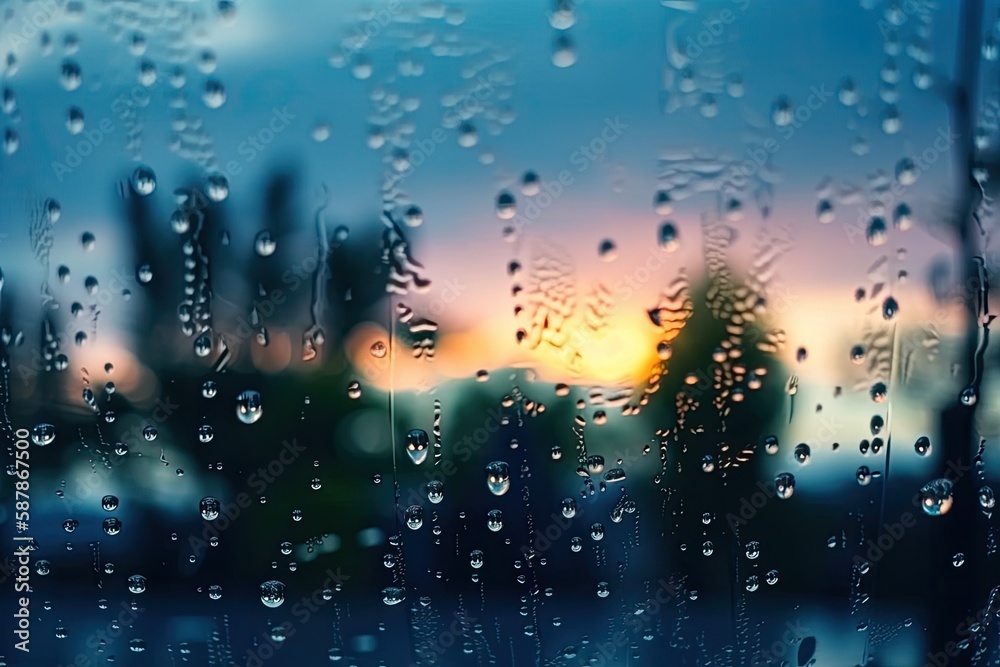 rainy cityscape as seen through a window. Generative AI