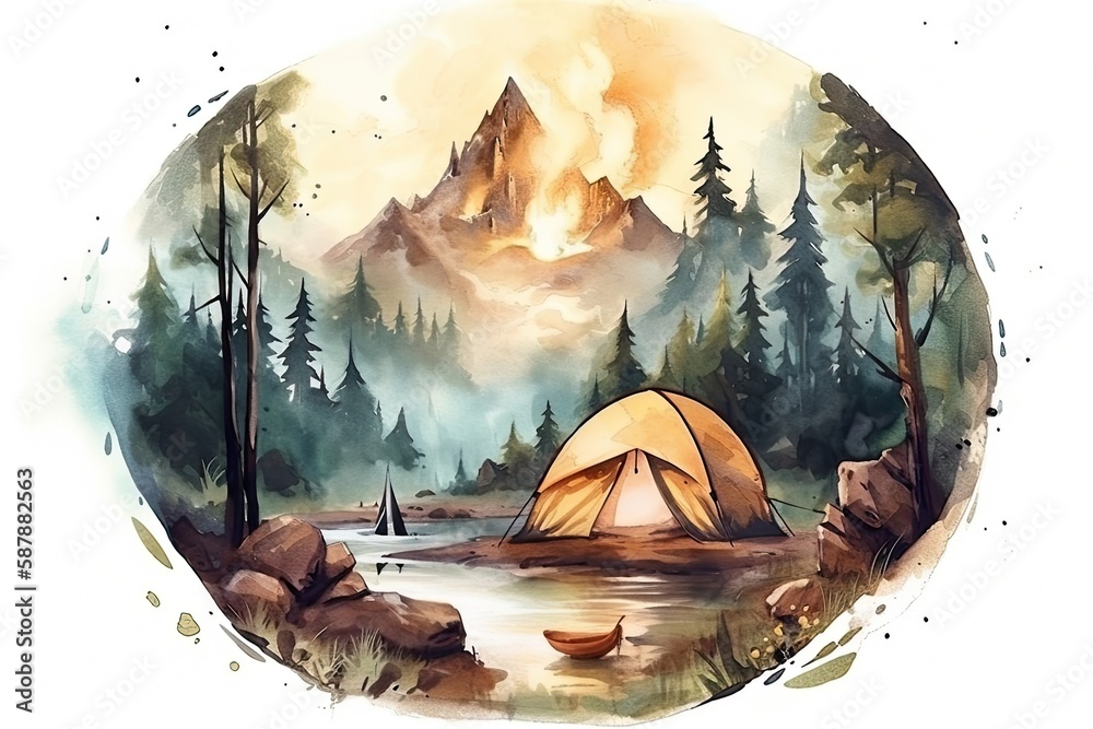 peaceful campsite nestled in the forest. Generative AI