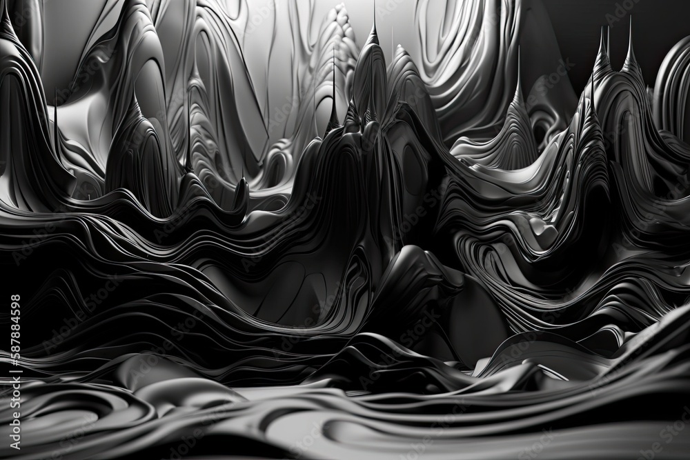 majestic mountain range in black and white. Generative AI