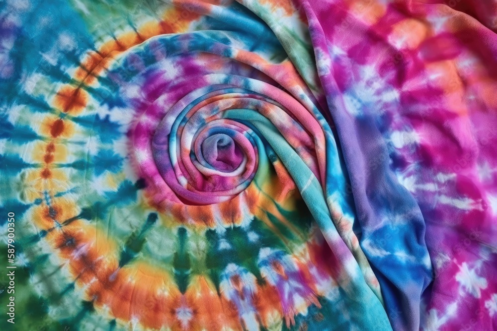 Illustration of Colorful Tie-Dyed Fabric Close-U. Generative AI