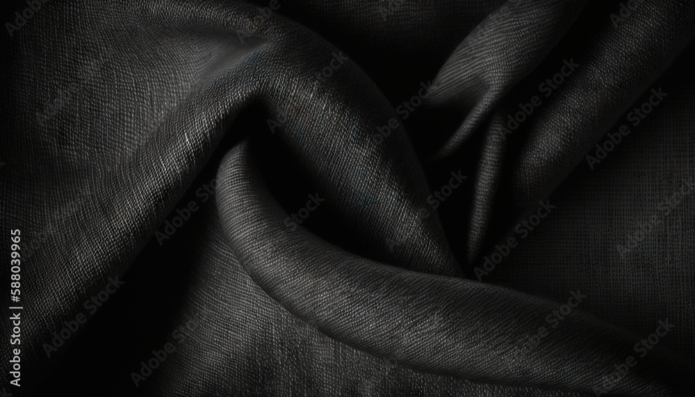 Dark grey fabric cloth texture for background, crumpled cotton. Generative AI