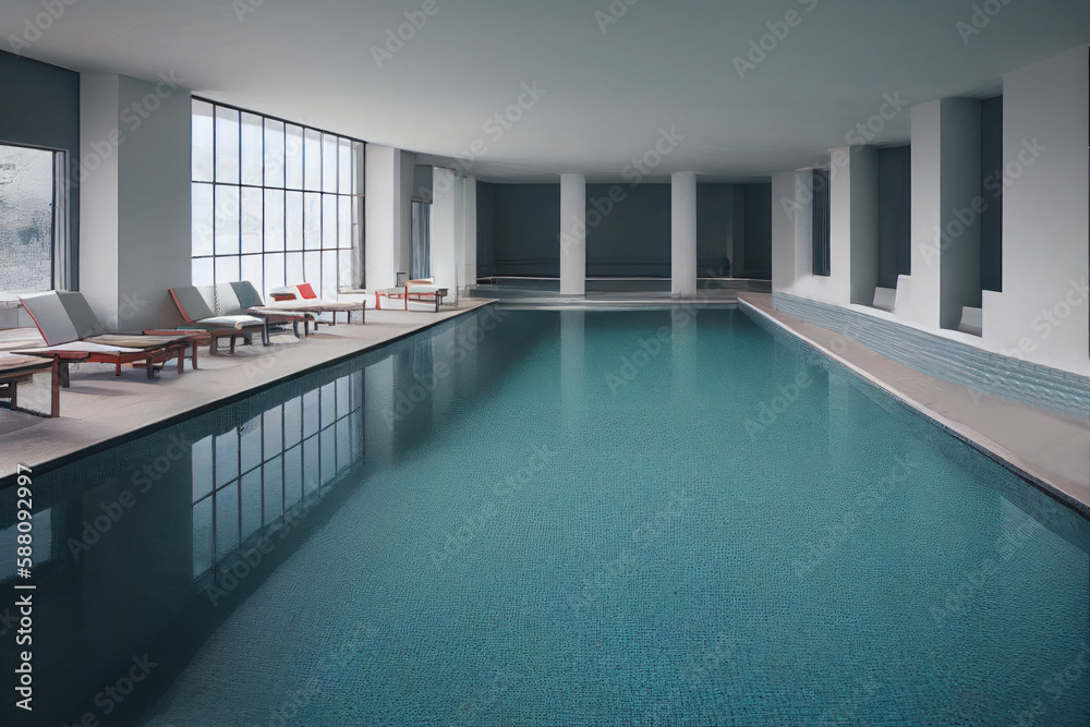 Luxury swimming pools in a modern hotel. Generative AI.