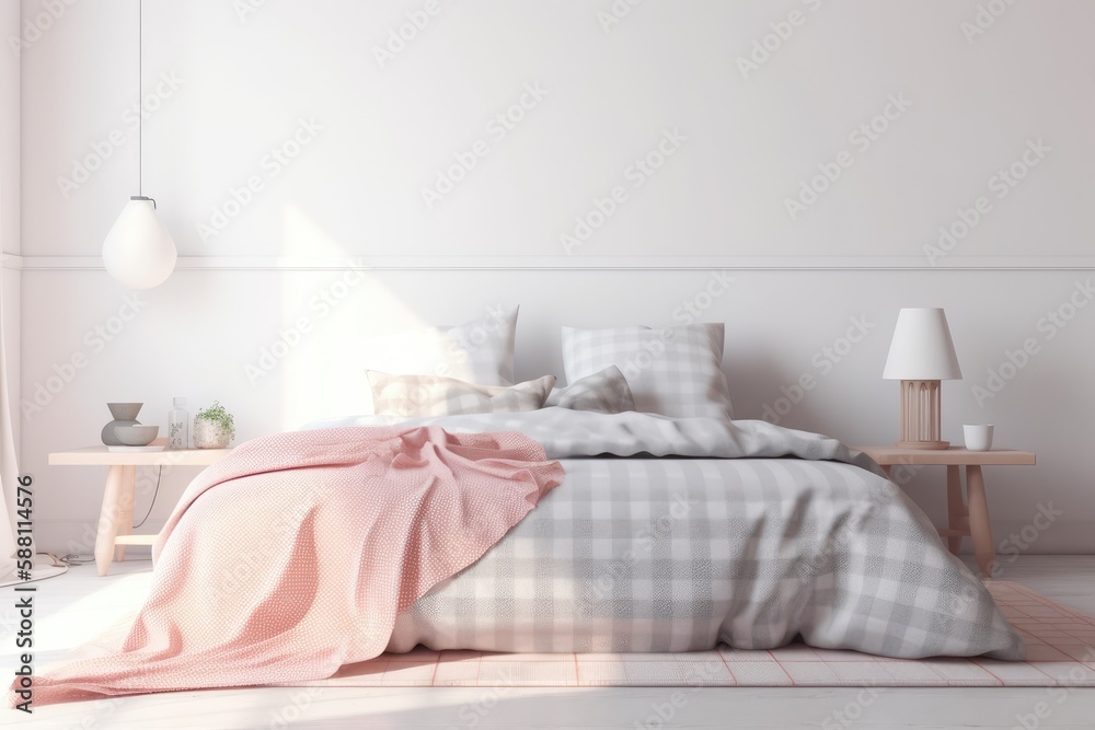 cozy bed with a pink blanket. Generative AI