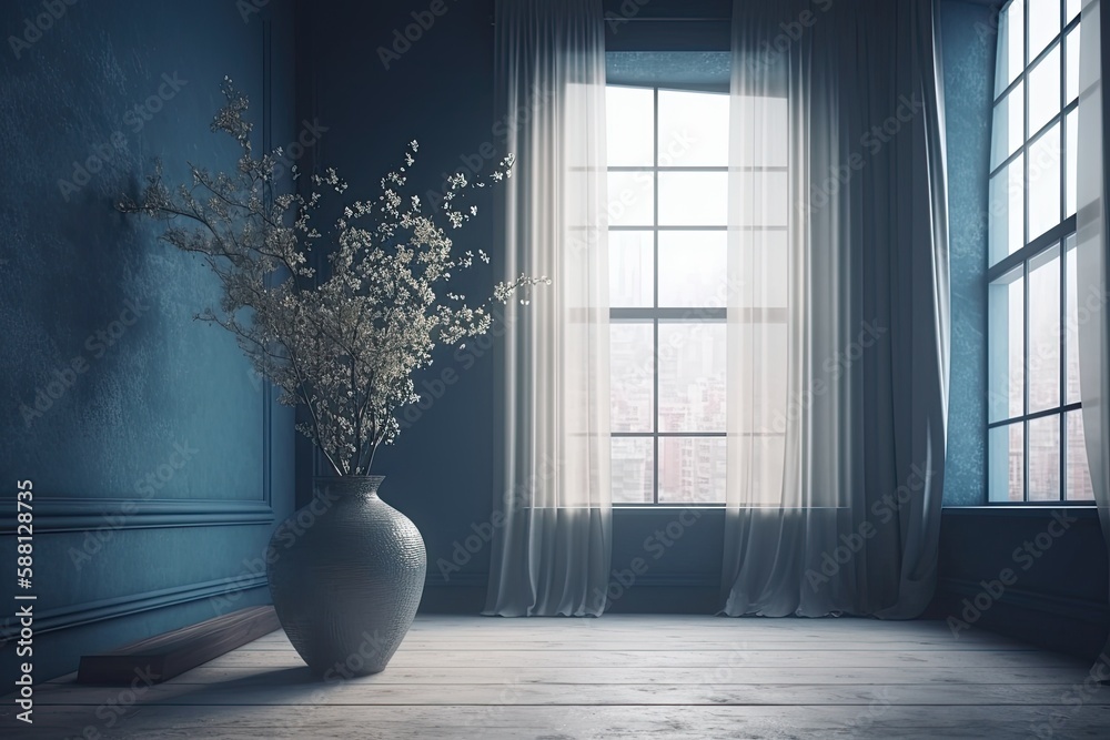 vase of colorful flowers placed on a windowsill with a view of a garden outside. Generative AI